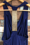 Robe indigo avec dos ouvert et paillettes or (m) seconde main Poet 